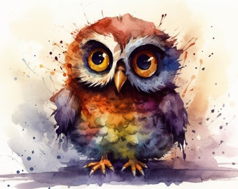 Quirky Little Owl, wall art, home office, kids room art, nursery decor, cute owl art, bird lover print, animal art, watercolor, kitchen art