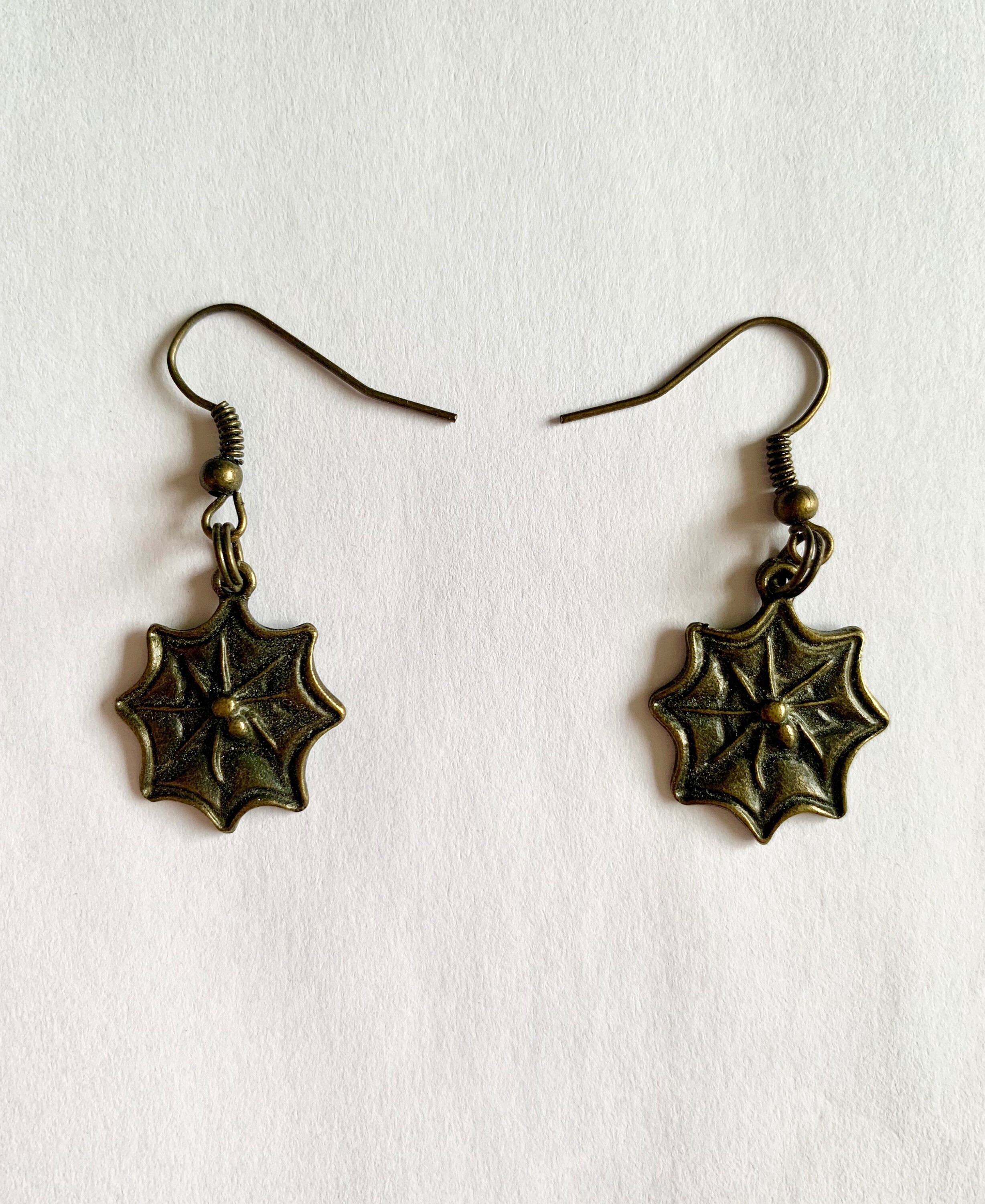 Spiders in Their s Bronze Charm Hook Earrings Etsy