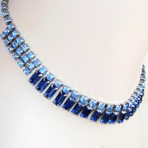 Fabulous Vintage WEISS Demi Parure Necklace & Earrings Matching Set-Blue Rhinestones-Silver Metal-Designer Signed Weiss