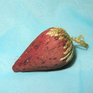 Victorian Antique Silk Strawberry Sewing Emery - Embroidered Leaves - Chatelaine Needle Sharpener