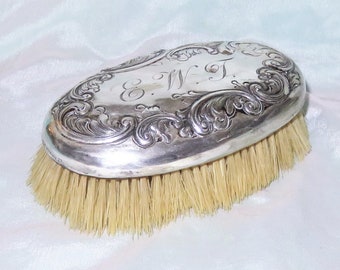 Antique Sterling Silver Large Clothes Vanity Brush - Repousse Acanthus Scrolling - Hallmarked for Fuchs & Beiderhase and Gorham Mfg. Co.