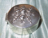 Antique Wallace Sterling Silver Pill Box-Snuff Box-Patch Box-Relief Repousse Flowers Leafs Floral Bouquet-Wallace Silversmiths Box