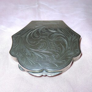 Antique Engraved Compact Case - Engraved Silver-Plated Case - Ornate Scrolling
