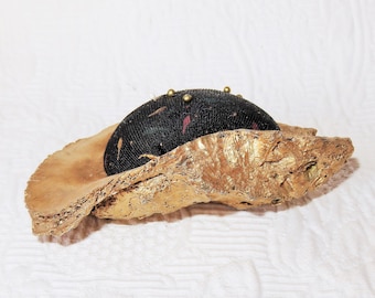 Antique OOAK Sea Shell Pin Cushion-Gold Painted Oyster SeaShell Pin Cushion-Hand Painted Sewing Pin Cushion & Pins-Hand Crafted Pin Cushion
