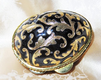 Porta-comprimidos vintage em formato de ovo, esmaltado e cravejado de joias - Folhas de acanto gravadas - Porta-dedais articulado - Porta-joias - Porta-anéis - Fabricado na Itália