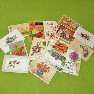 15 Cartes postales antiques Lot de collection de cartes postales - Papier éphémère - Floral - Amitié - Salutations - Anniversaire - Meilleurs vœux - Trois pays