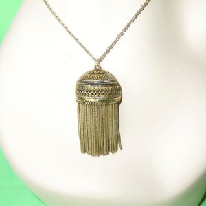 Rare Antique Walter Lampl Co NY Gold Tassels Vinaigrette Pendant Necklace - W L Fringed Pill Box Pendant Necklace & Chain