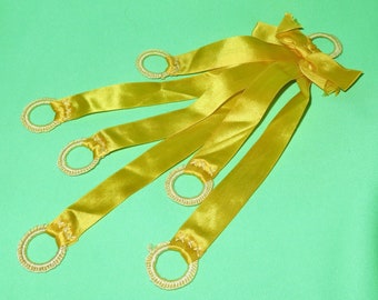 Antique Gold Silk Ribbon Sewing Chatelaine - Six Ribbons and Bow - Hand Crafted Small Chatelaine - Embroidered Rings