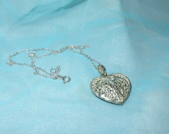 Vintage Sterling Silver Italy Filigree Puffy Heart Necklace Pendant & Chain - 925 Openwork Heart Pendant - 15 1/2" Long