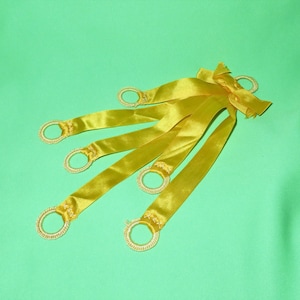 Antique Gold Silk Ribbon Sewing Chatelaine - Six Ribbons and Bow - Hand Crafted/Made Chatelaine - Embroidered Rings