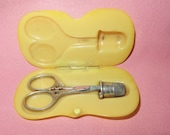 Antique Sewing Set-Ornate Sewing Scissors Thimble in Fitted Celluloid Sewing Etui-Sewing Kit-Sewing Necessaire-Sewing Box with Tools