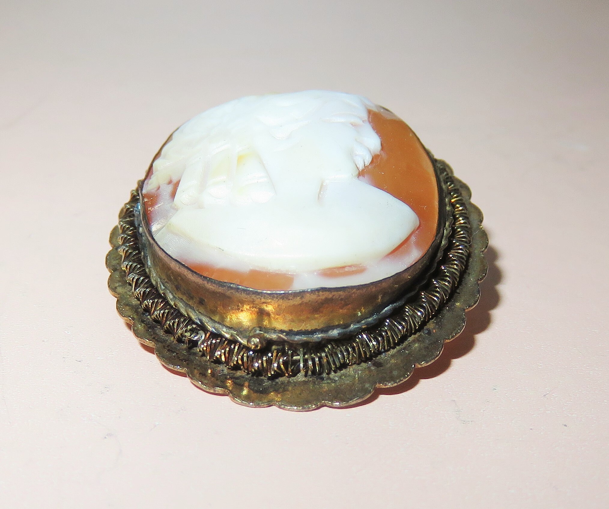 Shell Ringlet Antique 800 Silver & Gold Wash Carved Shell Cameo Brooch/pendant ...