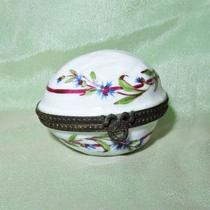Vintage Limoges France Walnut Shaped Hinged Porcelain Trinket Box - Hand Painted Peint Main French Box - Artist Signed 'Monficelle'