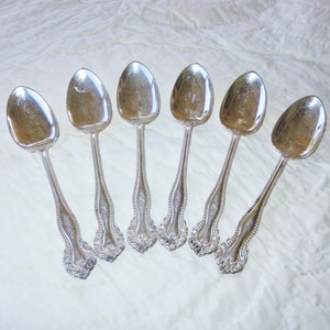 Vintage Set of  6 MSB Spoons - Makers Marked M.S.B. with Clover Trademark - Ornate 8&quot; Silver Plated Matching Tablespoons Set