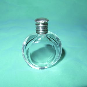 Antique Victorian French Sterling Silver Cut Crystal Perfume Bottle - France Scent Bottle - Small  Bottle - Hinged Sterling Silver Cap