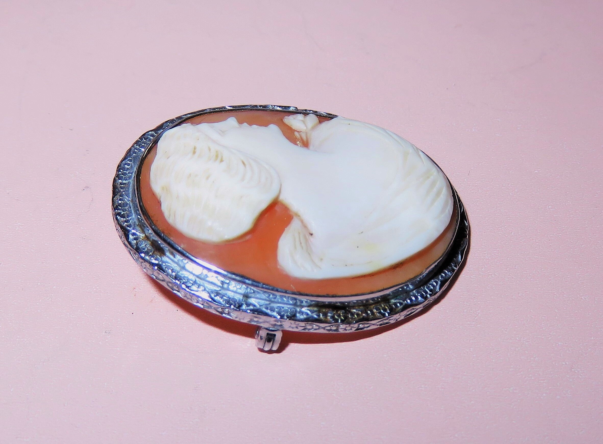 Antique Sterling Silver Framed Carved Shell Relief Cameo Brooch - Shell ...