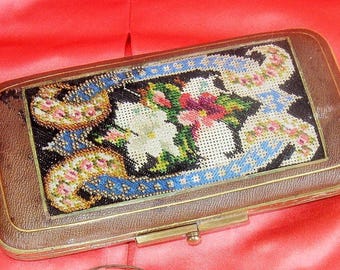 Antique Petit Point Micro Beaded Card Case - Sewing Case - Victorian Eyeglasses & Case