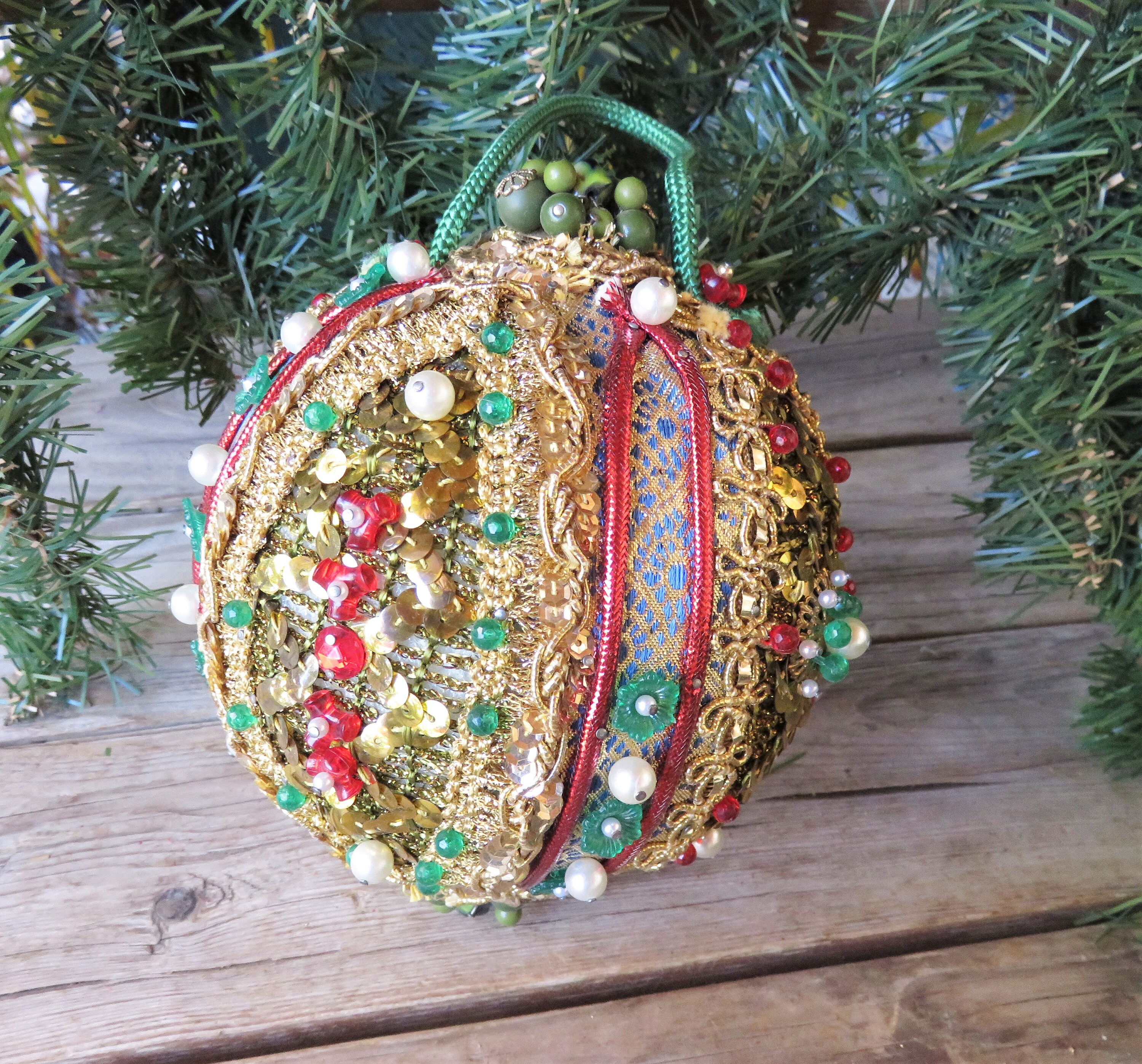 HUGE Vintage Hand-crafted Christmas Ornament - Pearls