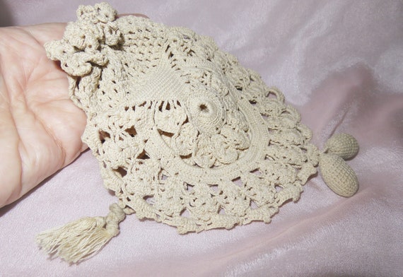 Antique Victorian Hand Crocheted Drawstring Purse… - image 4