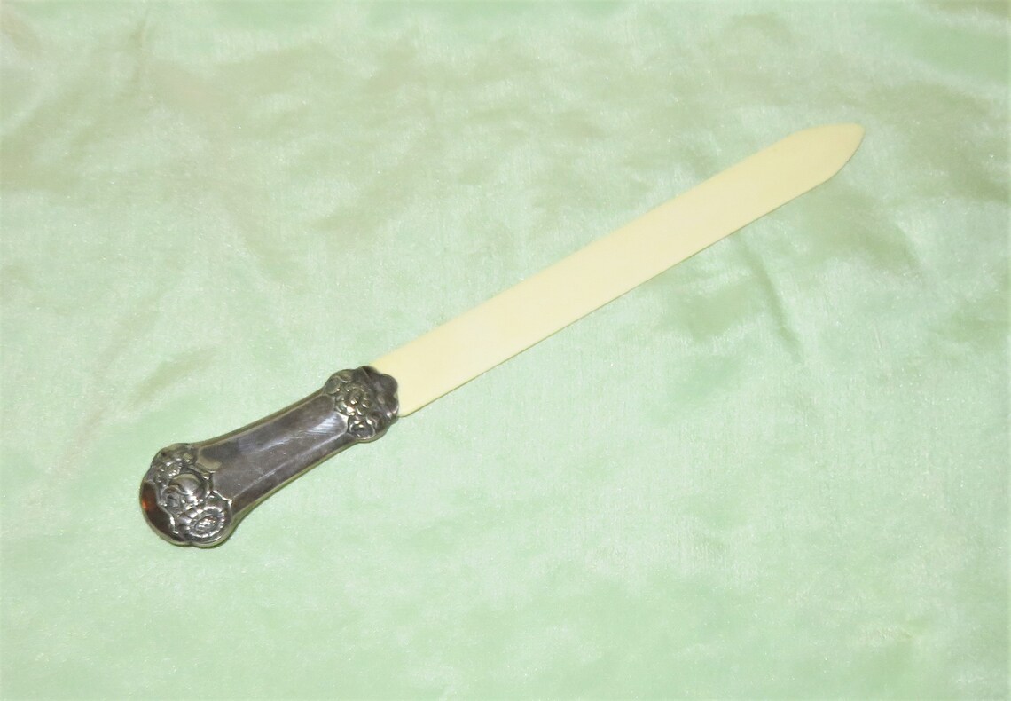 Antique German Silver Handle Celluloid Letter Opener Page Etsy