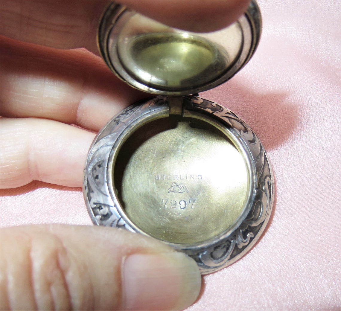 Engraved Compacts Antique Sterling Silver Engraved Chatelaine Compact Case Pendant ...