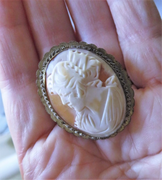 Broche Ou Pendentif Ancien - Camée Coquille Portrait De Femme - Style Vintage
