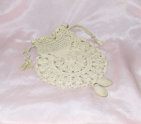 Antique Victorian Hand Crocheted Drawstring Purse… - image 1