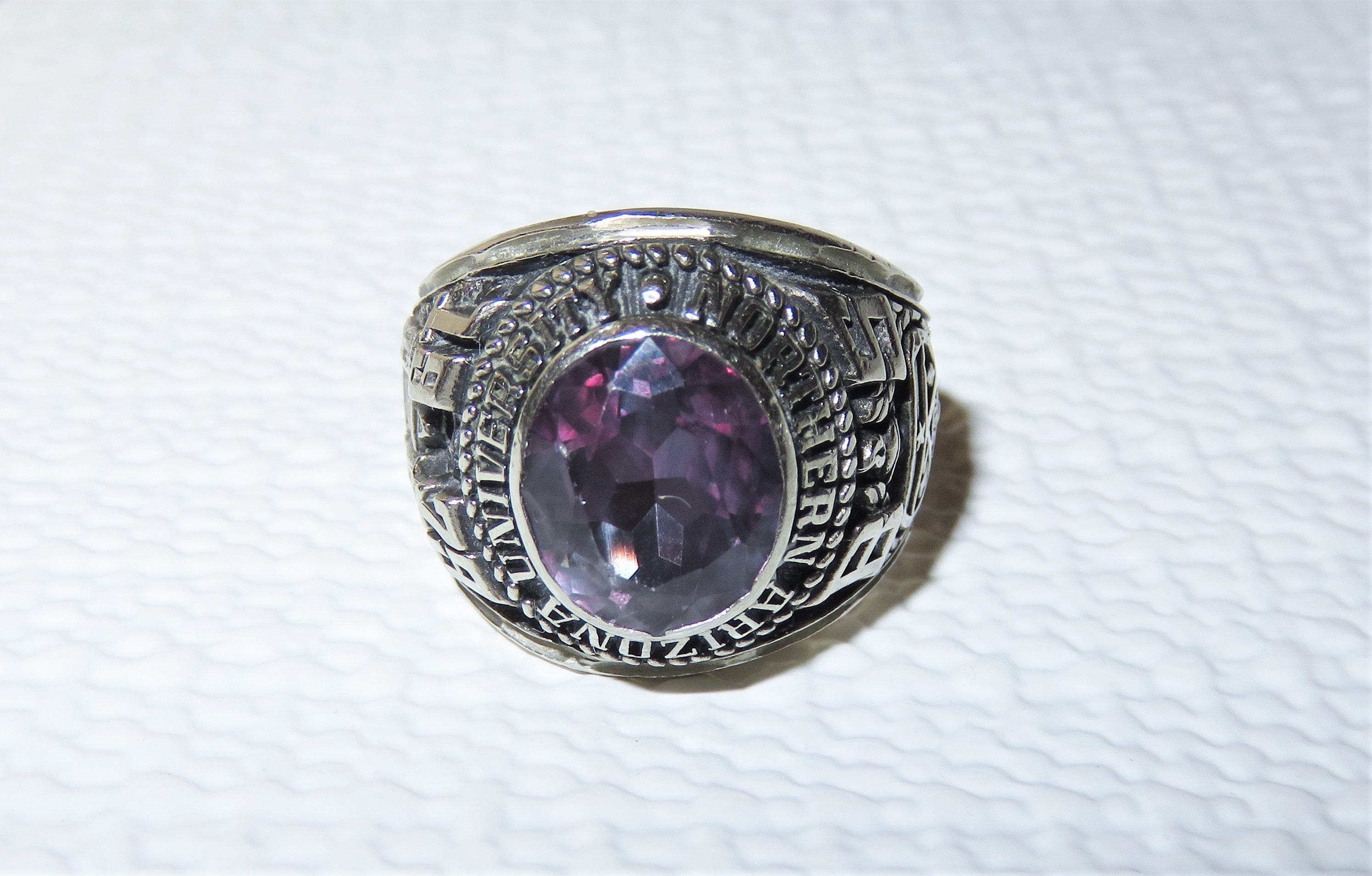 Vintage 10K Solid White Gold Men's College Class Ring With Vintage 10K Solid White Gold Men's College Class Ring With