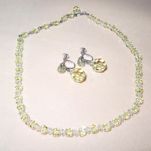 Vintage Demi Parure Light Yellow Aurora Borealis Beaded Necklace &  Matching Dangle Earrings  - Mid Century Necklace and Earrings Set