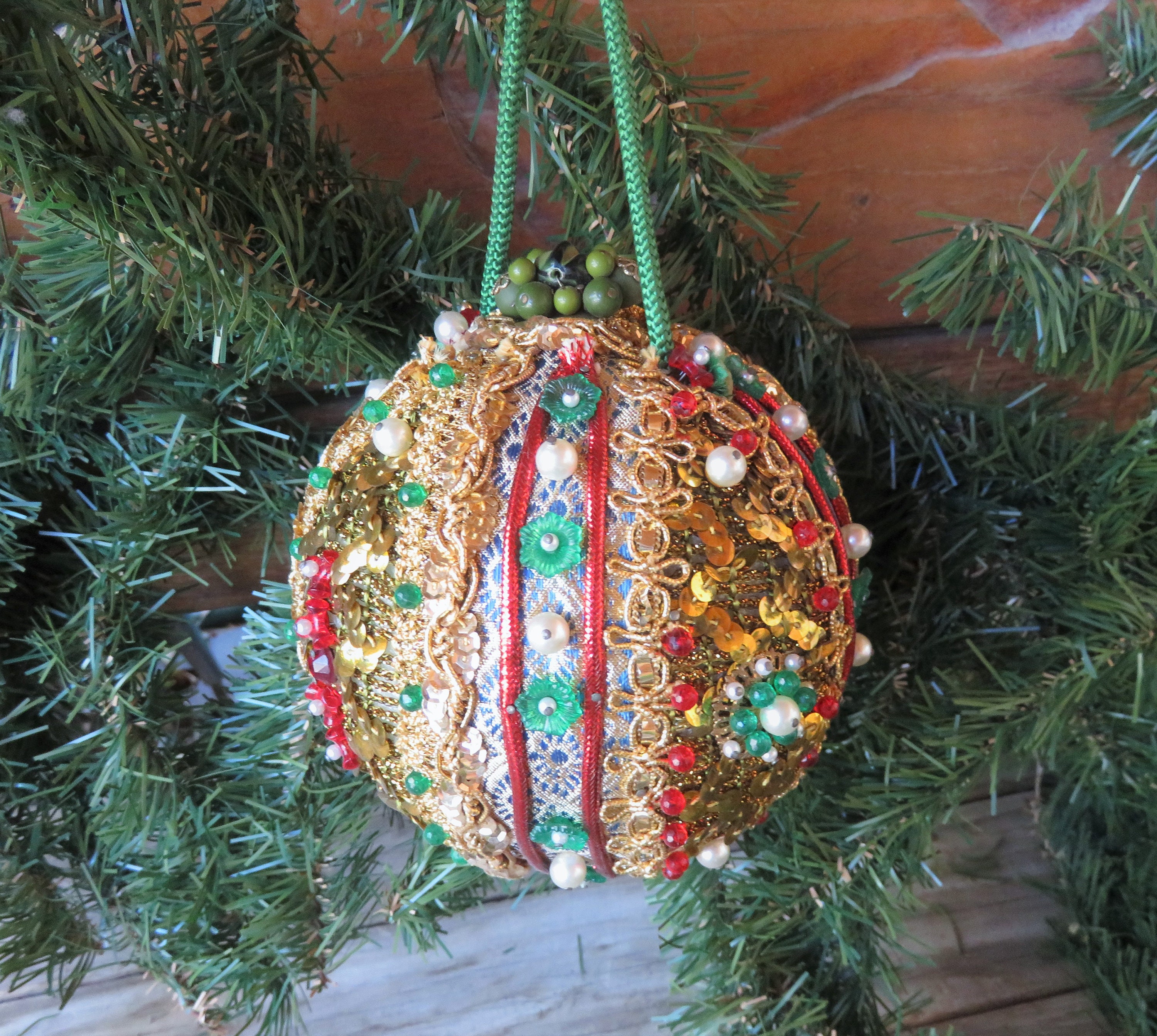 HUGE Vintage Hand-crafted Christmas Ornament - Pearls