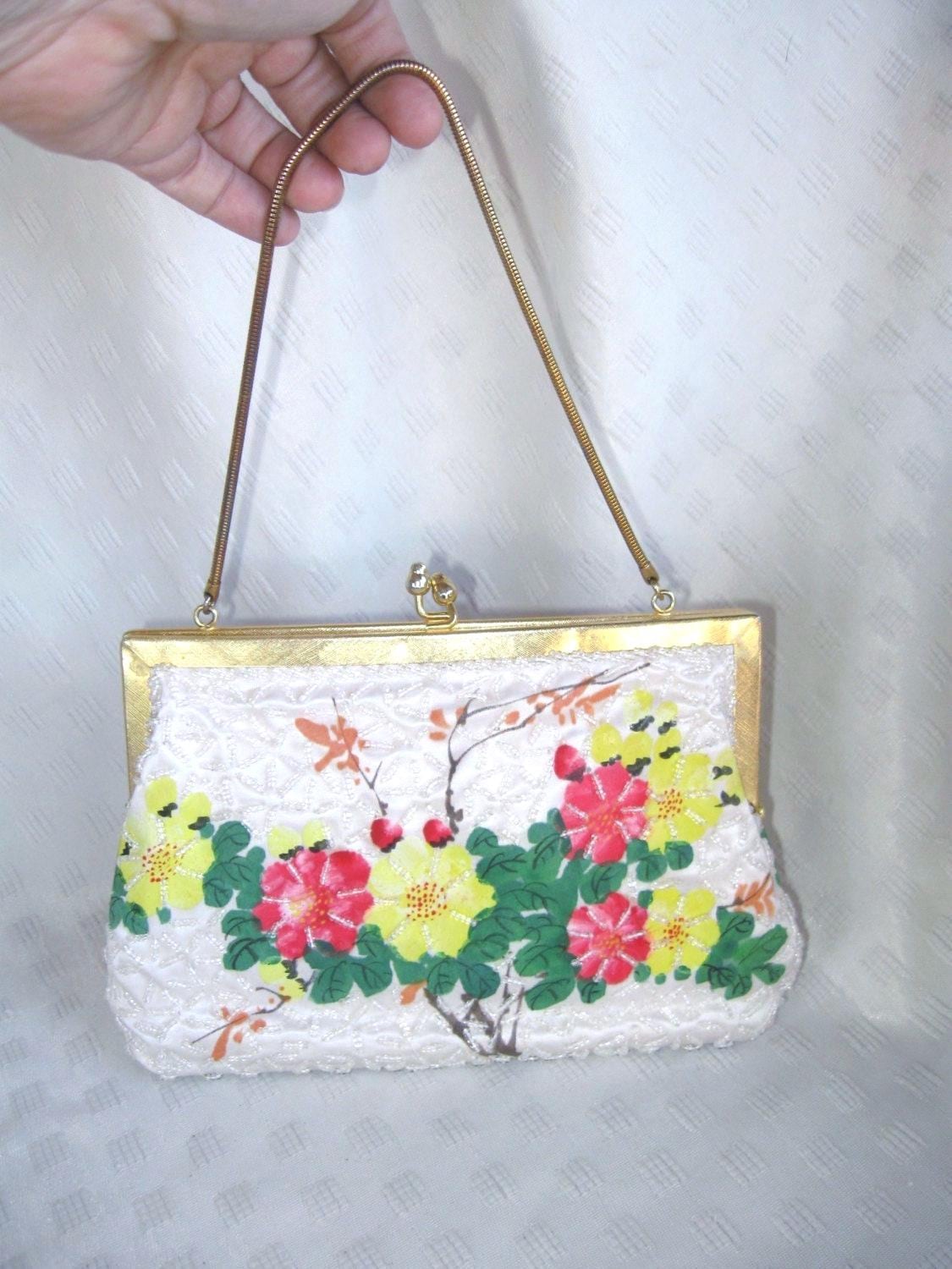 Vintage Beaded Walborg Handbag - Hand Beaded & Hand Painted Flowers Handbag - Wedding - Evening - Special Occasion - Walborg Hong Kong
