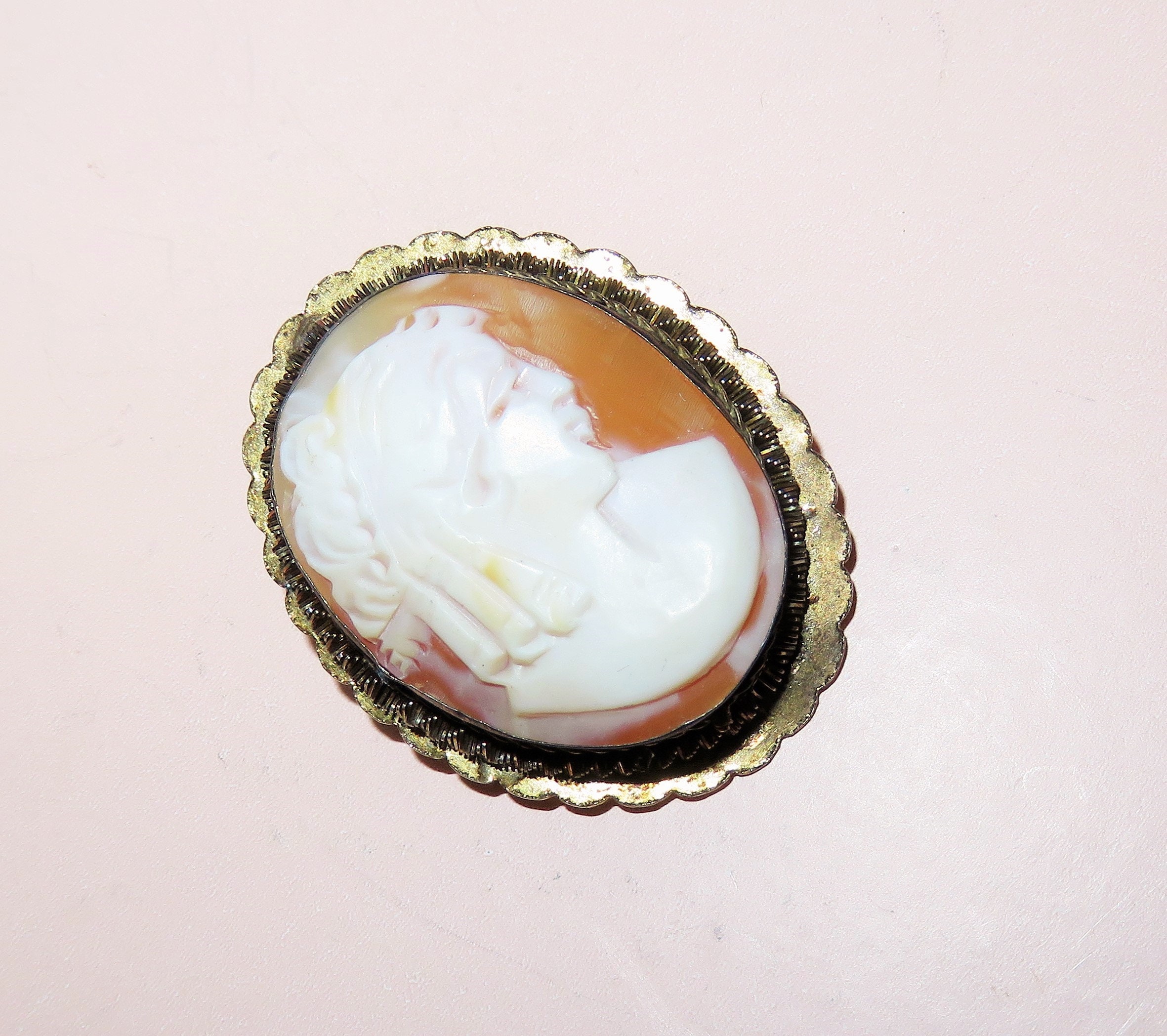 Shell Ringlet Antique 800 Silver & Gold Wash Carved Shell Cameo Brooch/pendant ...