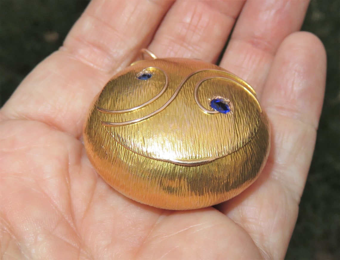 Fine Antique Solid 14K Gold Pill Box Pendant Genuine Blue Etsy