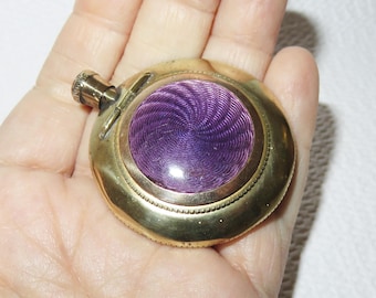 Antique Austria Guilloche Enamel Perfume Scent Bottle & Powder Compact Combination Case - Flask - Duo Compact and Scent with Mirror