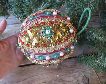 HUGE Vintage Hand-crafted Christmas Ornament - Pearls