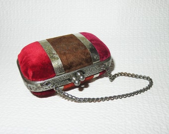 Antique Velvet Fashion Doll Purse - Valise Style Coin Purse - Victorian Change Purse - Victorian Velvet Purse with Chain Handle - Doll Purse