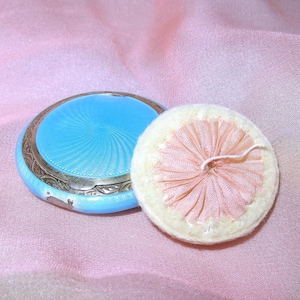 Antique Elgin American Sterling Silver Guilloche Enamel Compact Case - Gold Wash Interior - E.A.M. Sterling Silver Mirrored Compact and Puff
