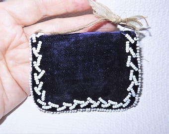 Antique Beaded Sewing Needles Holder - Purple Velvet & Beads Silk Needle Book with Felt Leaf Pages Hand Made - Iroquois?