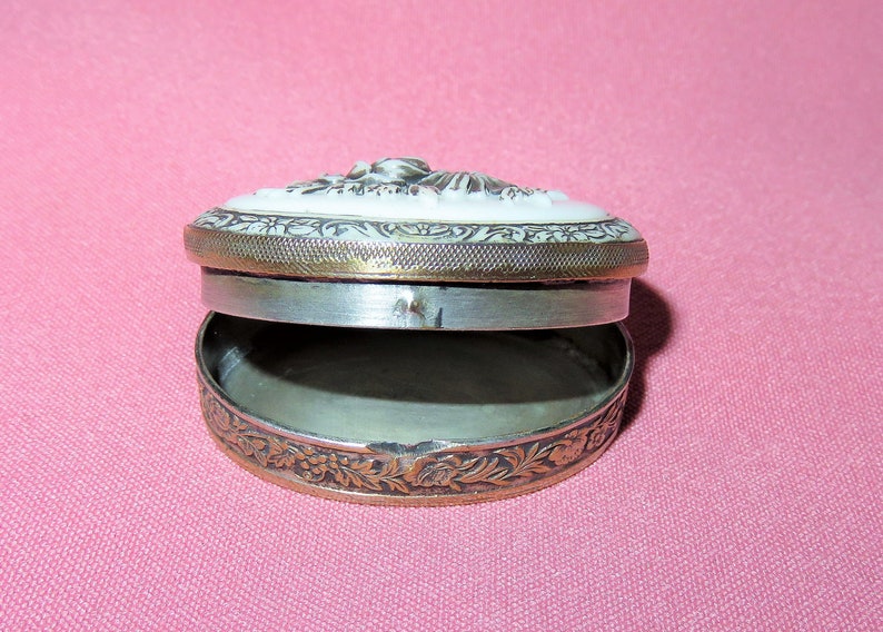 Antique Floral Embossed Brass Box with InSet White Glass Etsy