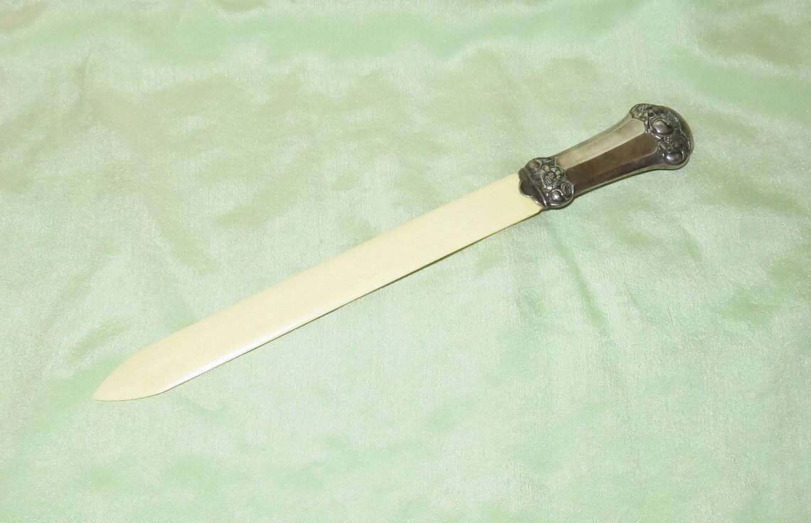 Antique German Silver Handle Celluloid Letter Opener Page Etsy