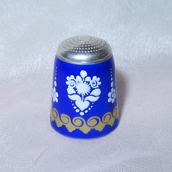 Vintage James Swann and Son Sterling Silver Cobalt Enamel Thimble - Studio Steinbach Blue Enamel LMT. EDITION Thimble - J. S.& S. Hallmarked