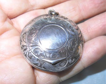 Antique Sterling Silver Engraved Compact Case Pendant -Sterling & Gold Wash Snuff Box - Patch Box - Mauser Mfg. Co. Chatelaine Compact Case