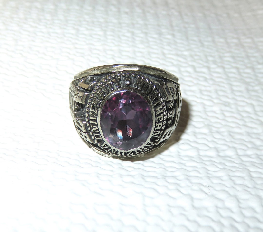 Vintage 10K Solid White Gold Men's College Class Ring With Amethyst ...