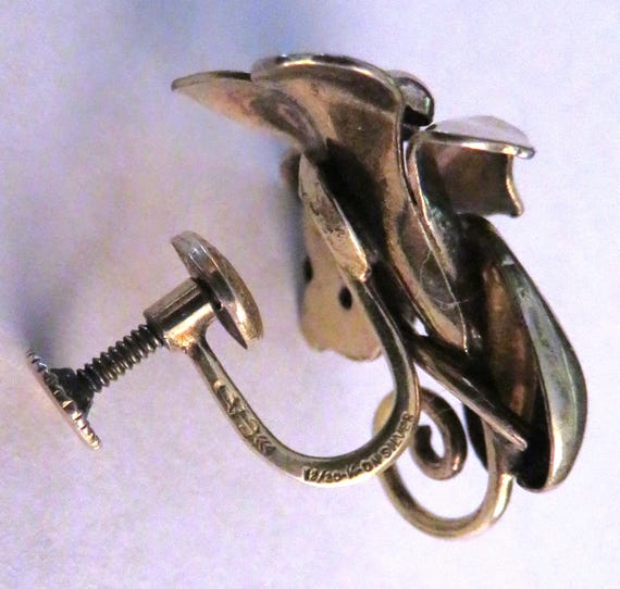 Broche Vintage Clip En Argent Vermeil - Motif Fleur Naturelle - Poinçon 925 - Occasion