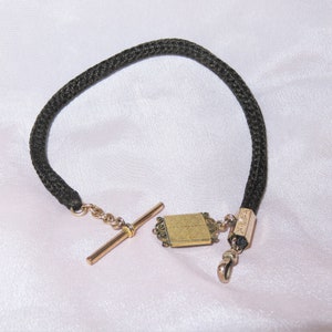 Antique GF Woven Watch Chain & GF Slide Out Hidden Photo Locket Fob + Photo - LaMode etched Slider Duo Locket Watch Fob Pendant-Mourning