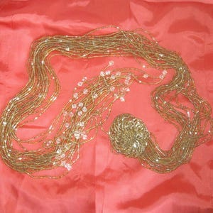 Antique Art Deco 1920&#39;s Gold & Clear Glass Beaded Flapper Sautoir Necklace - Lariat Style - Belt - Headband - Hand Beaded Roaring Twenties