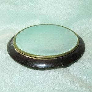 Antique French Bakelite Powder Compact Case - Mirrored Powder/Rouge Hinged Case - Tortoise Color Compact Case with Foiled Paper Top - France