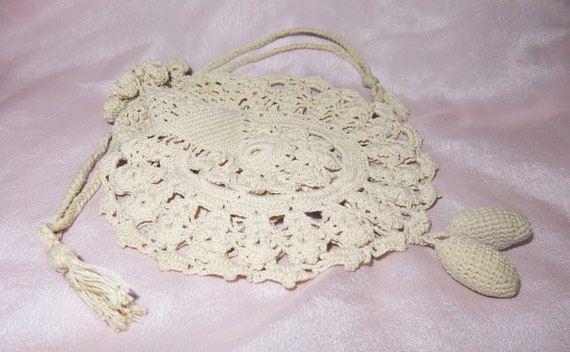 Antique Victorian Hand Crocheted Drawstring Purse… - image 3