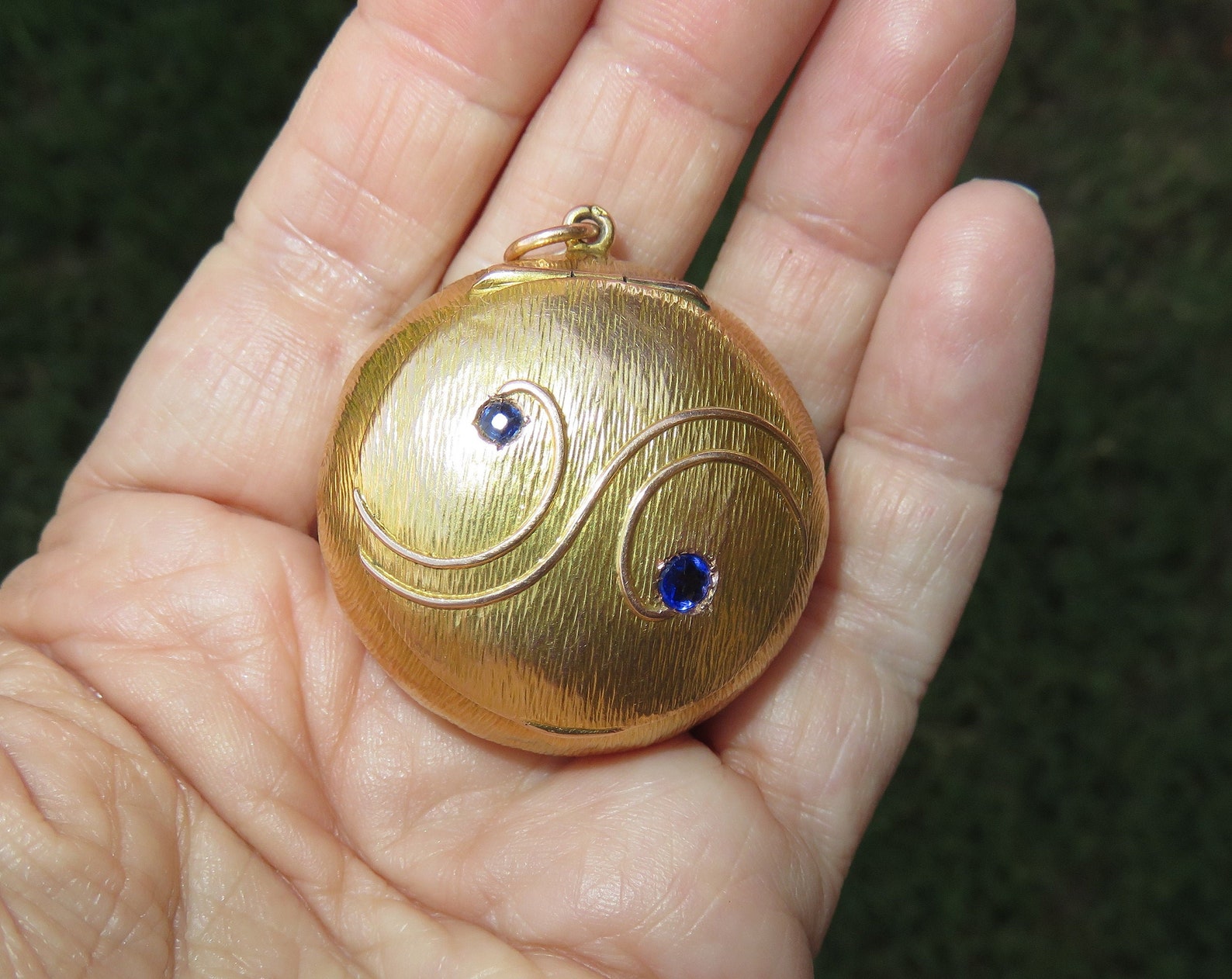 Fine Antique Solid 14K Gold Pill Box Pendant Genuine Blue Etsy