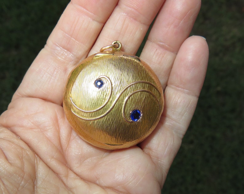 Fine Antique Solid 14K Gold Pill Box Pendant Genuine Blue Etsy